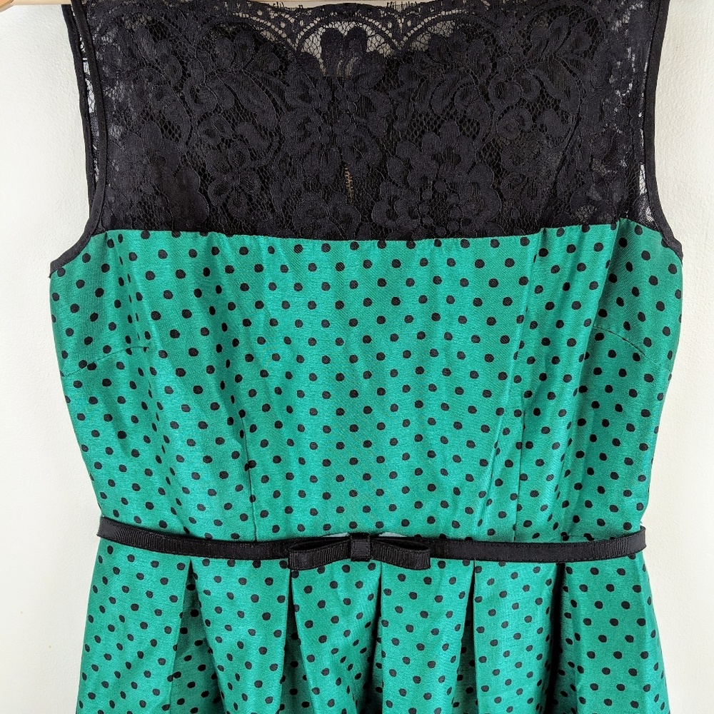 Green polka dot fit and flare dress - Picture 2 of 6